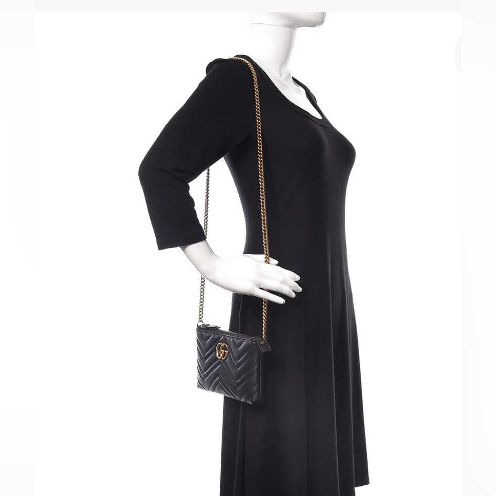 GUCCI MARMONT Mini Chain Bag Crossbody Black Gold Chain Mint - Picture 12 of 13